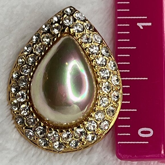 Vintage Roman Gold Tone And Clear Rhinestone Teardrop Shaped Earrings beautiful - Picture 4 of 4